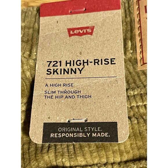 Levis 721 High Rise Skinny Corduroy Pants Slim Fit Womens 29 X 30 Olive Gold - Picture 8 of 14